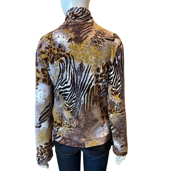 KAKTUS Women's Animal Print Velour Zip Up Lightweight Jacket Brown Size Medium - Picture 2 of 6